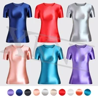 xckny glossy short sleeve top tight and smooth top sports versatile tights s 3xl solid shiny top yoga sportswear