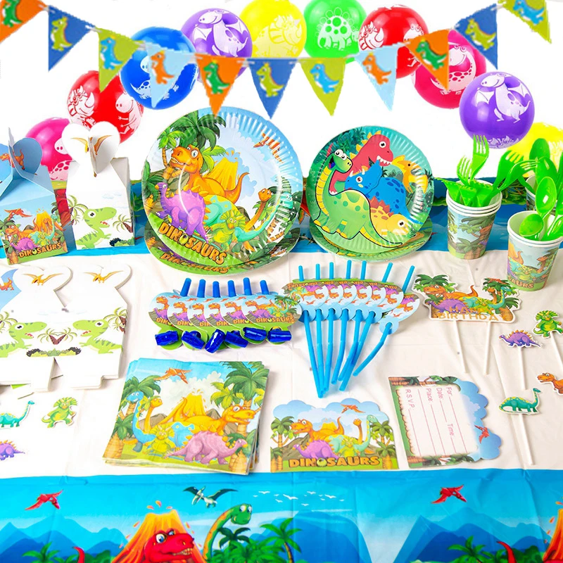 Volcano Dinosaur Tableware Set Kids Birthday Baby Shower Cartoon Kids' Party Decor Favor Supplies