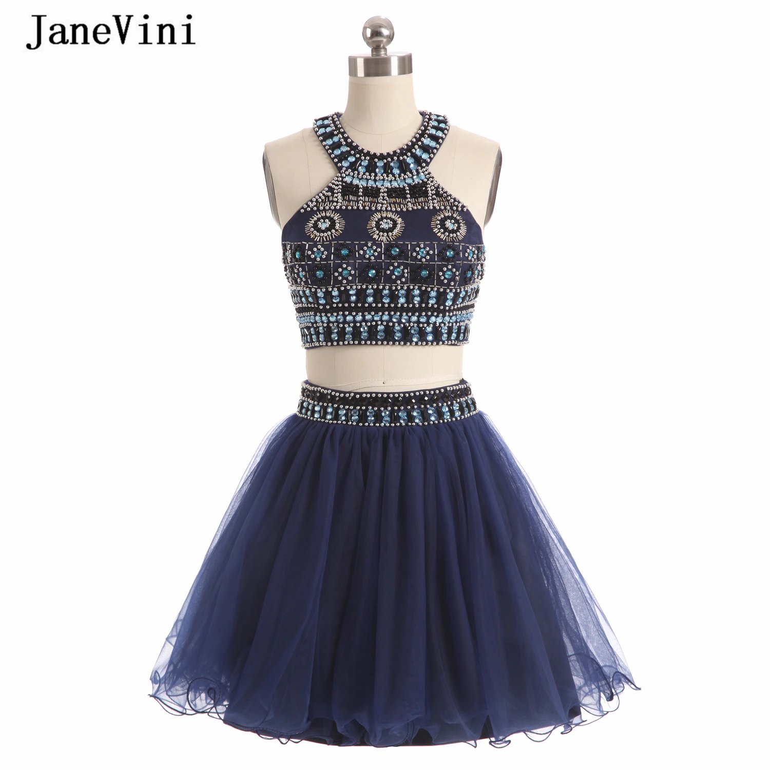 Роскошное короткое платье двойка с бусинами без рукавов|Платья для выпускного