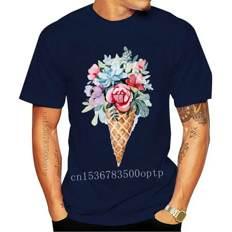 

New Womens T-shirts Short Sleeve Ice Cream Flower Fashion 90s Cute Floral Women Print Ladies Top T Graphic Female Tee T-Shirt