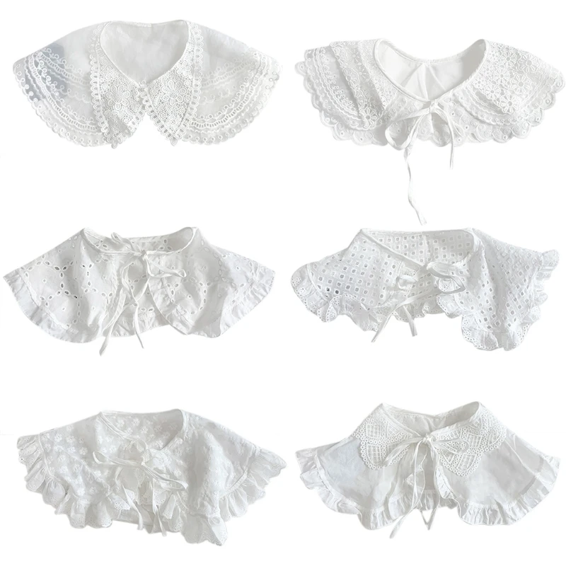 

Hollow Out Mesh Decorative Fake Collar Shawl Womens Sweet Ruffles Embroidery White Necklace Half Shirt Lapel Mini Poncho