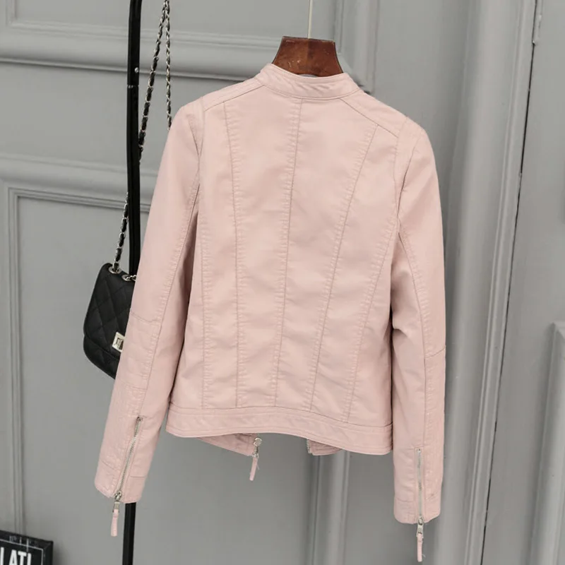 New Women Faux Leather Jacket Biker Coat Spring Autumn Black Zippers Outwear O Neck Slim Motorcycle Pu Jackets | Женская одежда