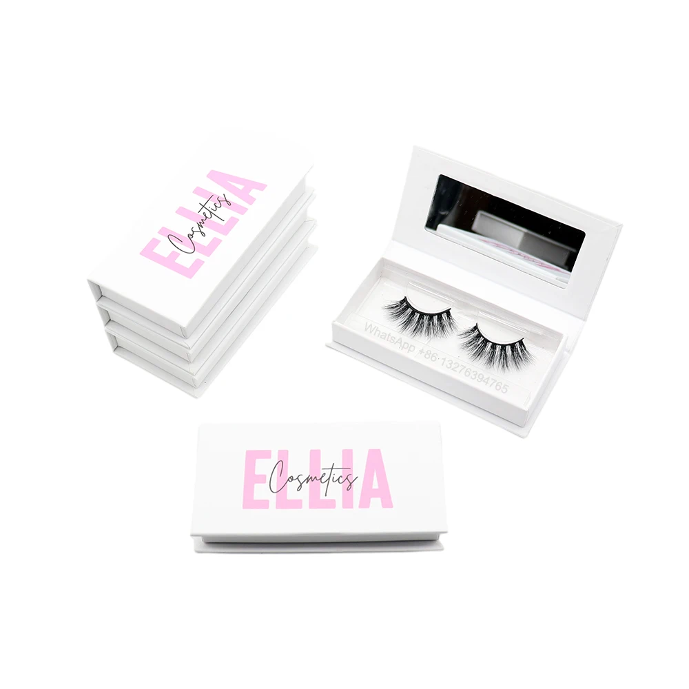 

Own Brand White Eyelash Case With Mirror Wholesale Natural 3D Mink Lashes With Packaging Customize Logo Lashbox Packing