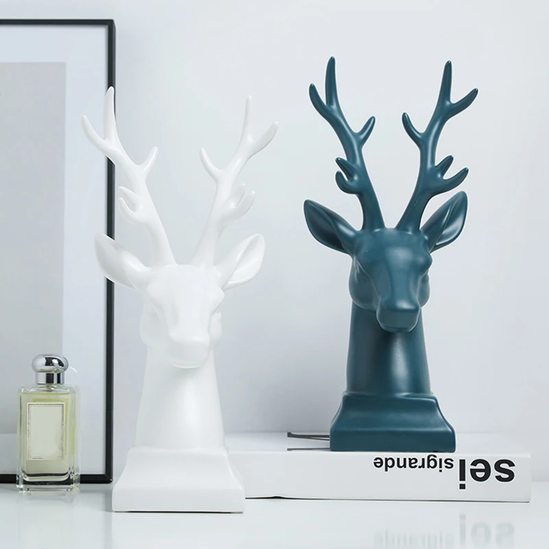 

3D Deer Head Sculptures Nordic Style Home Furnishings Ceramic Crafts Decorations J8