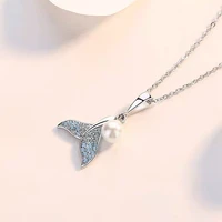 huitan new trend mermaid tail pendant necklace for women 2021 fashion design female accessories with simulated pearl hot jewelry