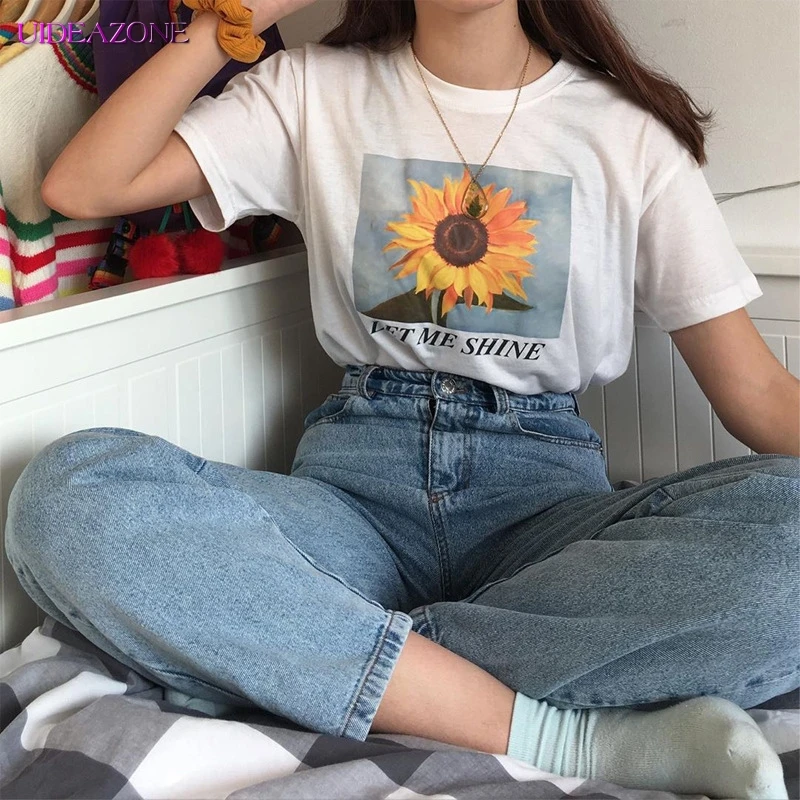 Женская футболка с короткими рукавами и принтом подсолнуха повседневные топы