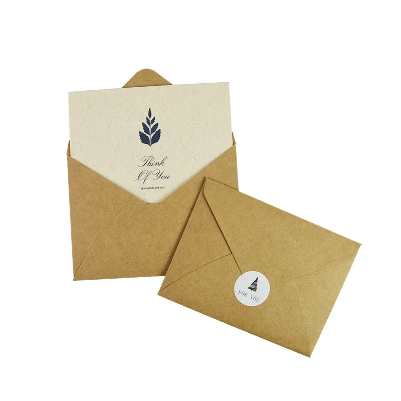 

5pcs Thank You Cards Envelop Sticker Folding Type Blank Paper Greeting Card Postcard Retro Wedding Invitation for Party Supplies