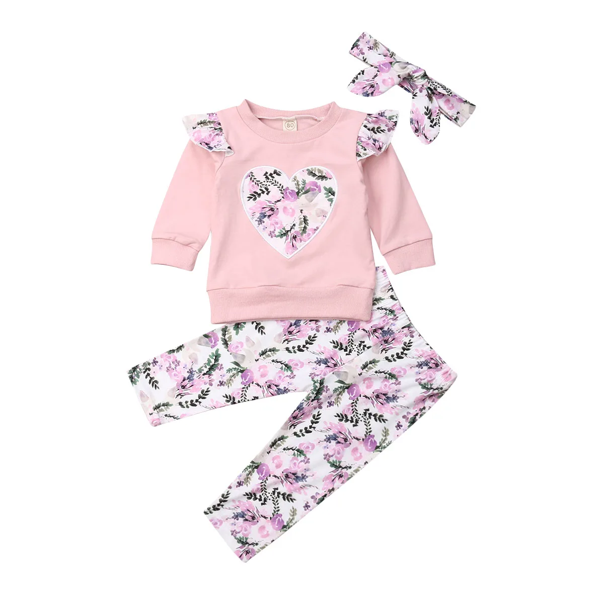 

Spring Autumn Children Clothing Kid Baby Girls Flower Printed Long Sleeve Ruffles Tops T-shirt Pants Princess Tracksuit Clothes