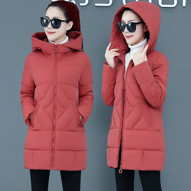 

Warm Hooded Down Padded Coat Women's Parkas 2021 New Mid-Long Korean Loose Large Size Thick Mother Cotton Winter Jacket M-4XL