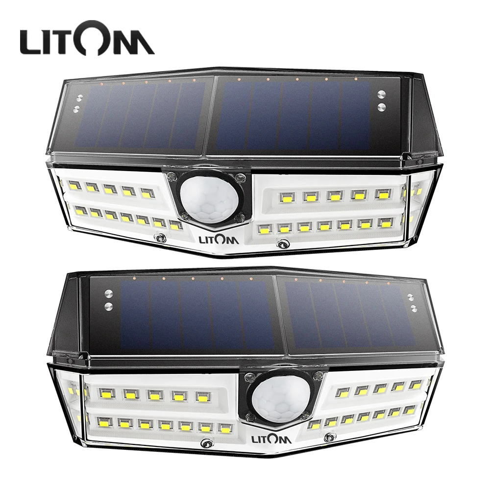 Upgraded Litom IP67 Waterproof Solar Lights 30 LED Super Bright Solar Panel Wall Lamps With Wide Lighting Range/Motion Senor