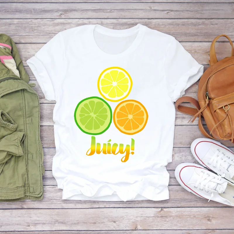 

Summer Fruit Lemon Short Sleeve Casual Aesthetic Lady Print T-shirts Top T Shirt Ladies Womenns Graphic Female kawaii loose Tee