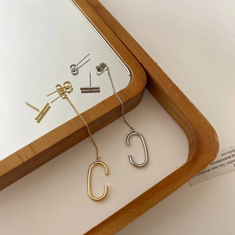 Серьги-каффы женские в винтажном стиле Т-образные звенья буква C поддельные