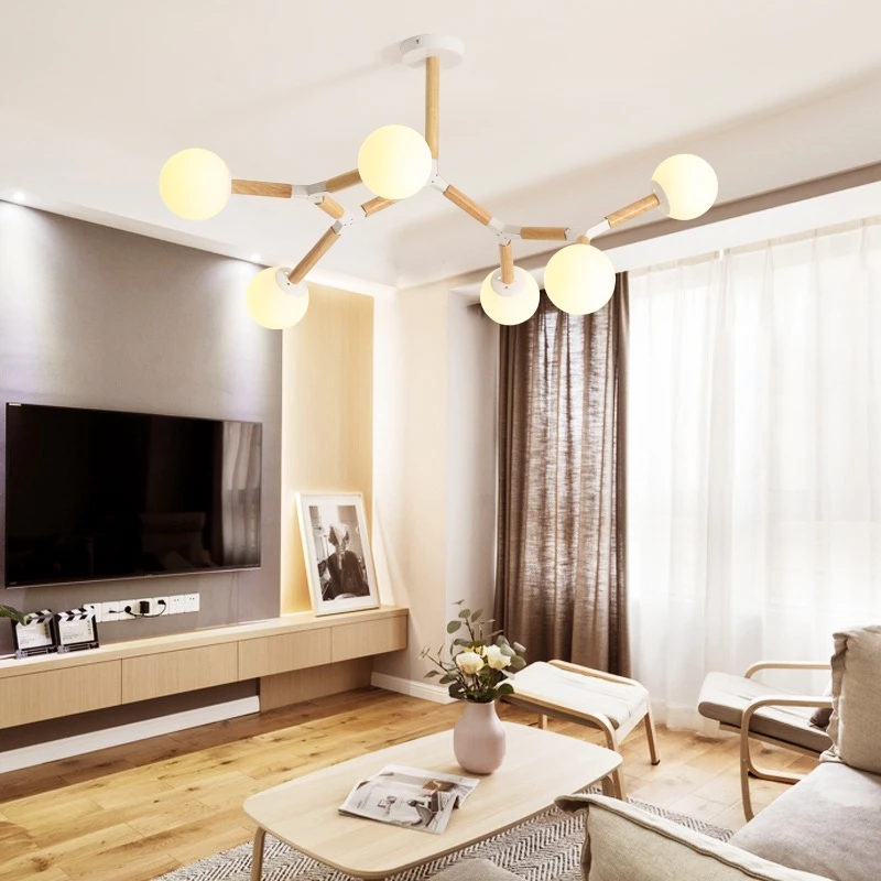 Креативная деревянная люстра со стеклянными пузырями Sptnik Spider осветительные