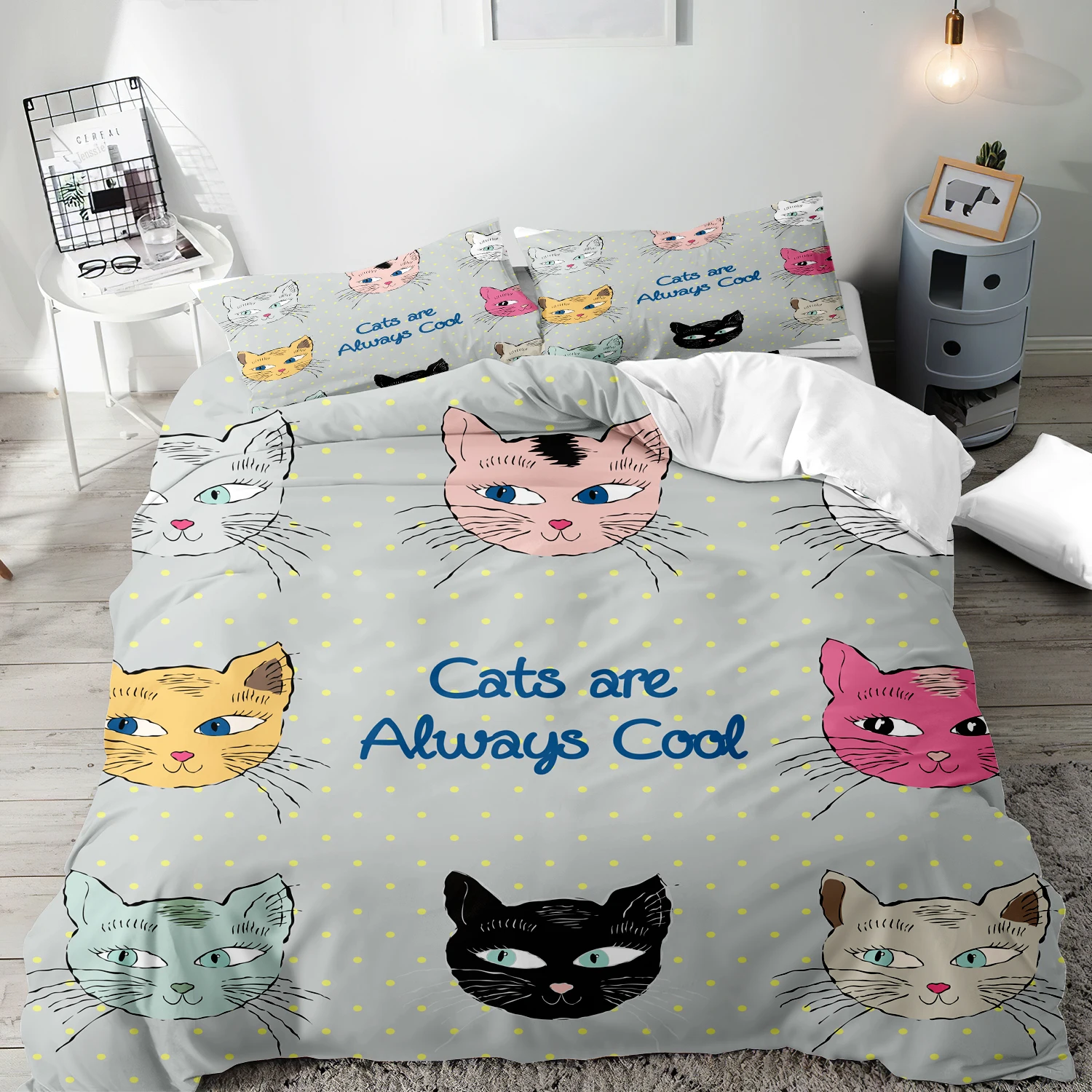 Комплект постельного белья с милыми животными рисунком кошки пододеяльник