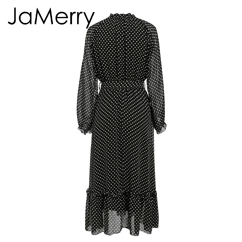 JaMerry, винтажное, Осеннее, женское, вечерние, длинное, макси платье, элегантное, рукав-фонарик, в горошек, с принтом, платья для отдыха, пляжный стиль, платья