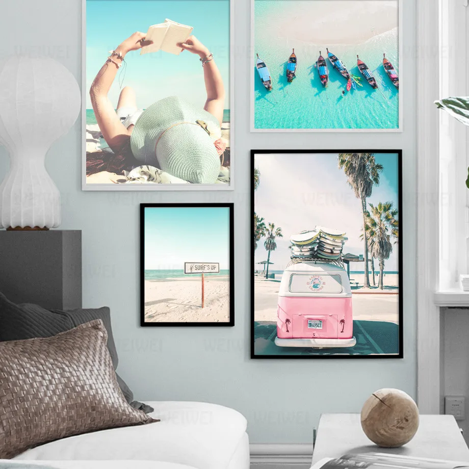 

Beach Car Boat Bridge Wall Art Canvas Painting Nordic Posters And Prints Wall Pictures For Living Room Scandinavian Home Decor