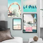 Настенная Картина на холсте с изображением пляжа, автомобиля, лодки, моста, скандинавские постеры и принты для гостиной, скандинавский Декор для дома
