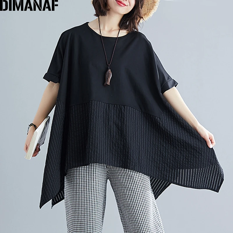 

Женская блузка в полоску DIMANAF, базовая туника свободного кроя с соединением внакрой, Повседневная летняя рубашка-топ большого размера, 2021