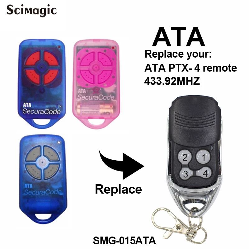 

4-Button Garage / Door Replacement Remote Transmitter For ATA PTX4 433.92 MHz Rolling Code Replicator Access