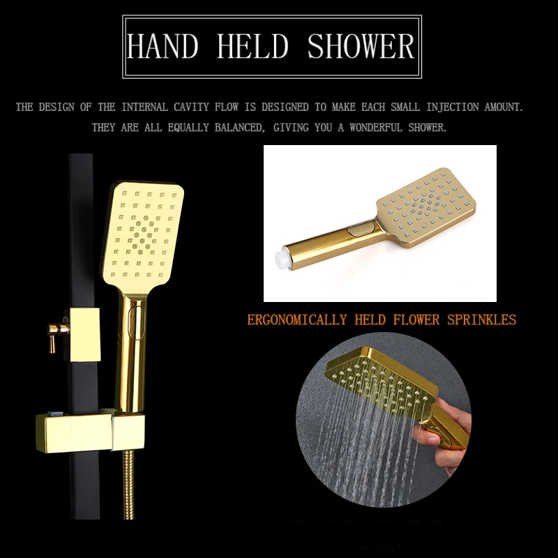 Набор для душа в ванную комнату золотистый термостатический стабилизатор