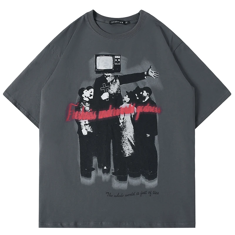 

Men T Shirt Harajuku Hip Hop Pattern Printed 100% Cotton Tops Tees Streetwear Tshirt 2021 New Csaual Loose Male T-shirts