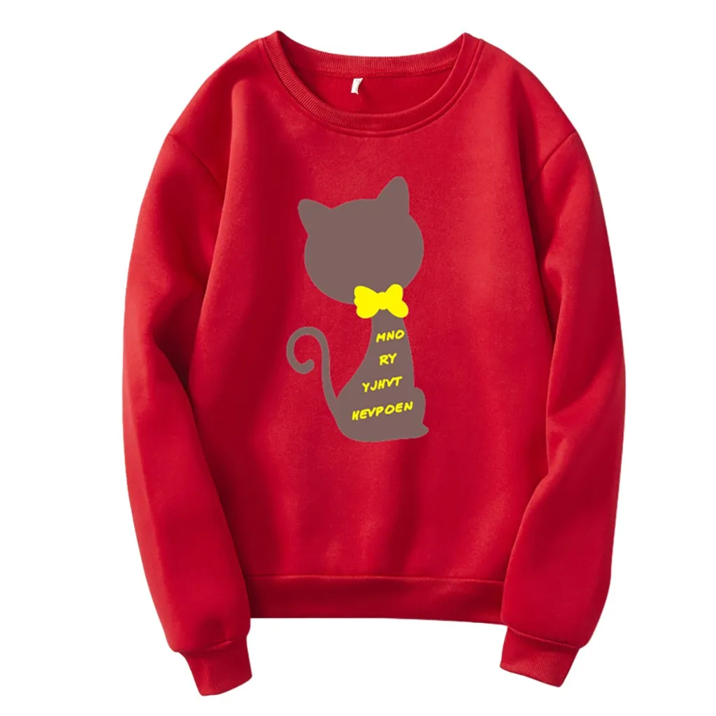 Женский свитер с принтом кота пуловер в Корейском стиле капюшоном и Pullove Модный