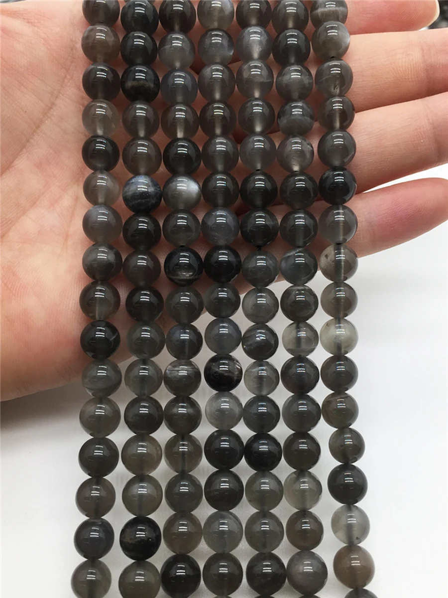 

6-10mm Natural Gem Stone Black Moonstone For Jewelry Making Faceted Round Spacer Beads Diy Bracelets Necklace Accessories 15"