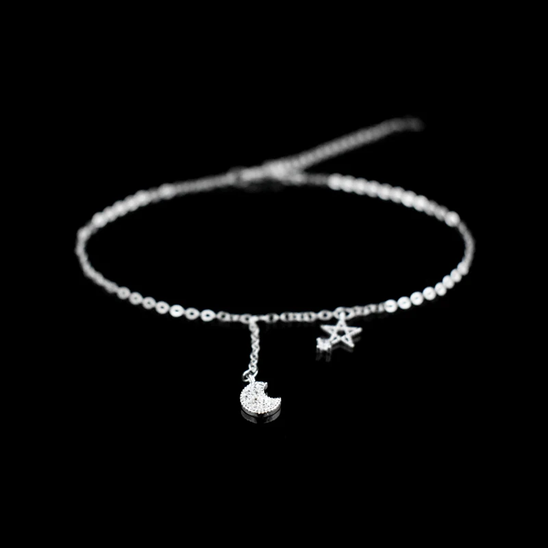 Браслет на ногу женский из серебра 925 пробы со звездами и Луной|silver anklet bracelets|anklet