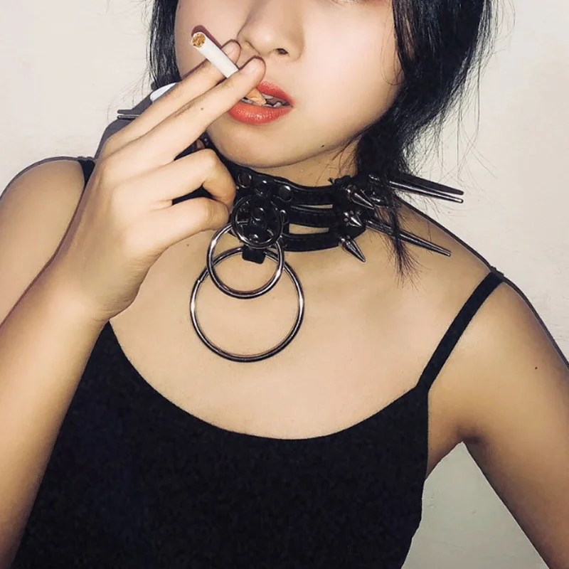 Ручная работа панк готический шипы сверхмощный 3 ряда многослойное кольцо чокер