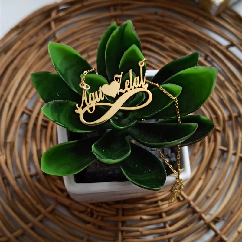 

Choker Chain Double Name Heart Necklace Personalized Infinity Name Necklace Custom Handmade Pendant Stainless Steel Jewelry BFF