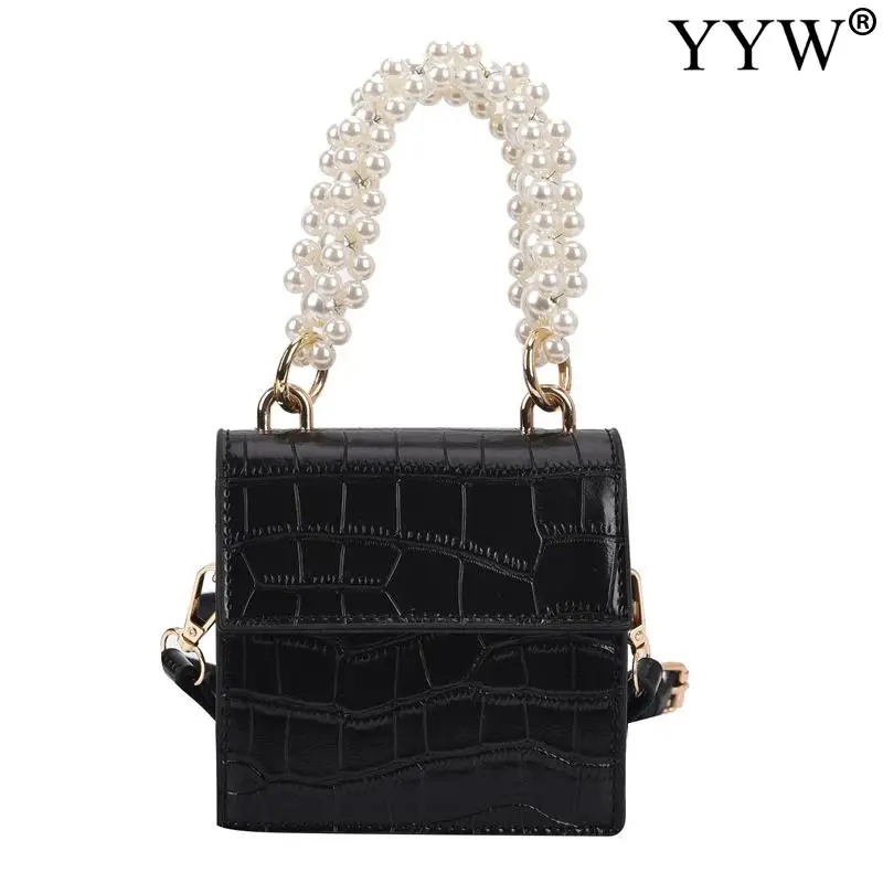 

Fashion Pu Leather Messenger Bag Crocodile Pattern Women Simple Color Pearl Purse Female Small Shoulder Crossbody Handbag Pouch