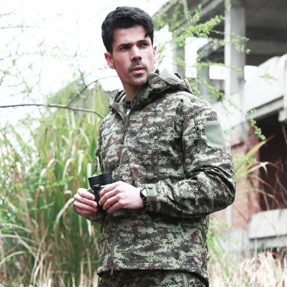 Russian camouflage Военная Тактическая мужская куртка из кожи акулы мягкая оболочка водонепроницаемая ветрозащитная ветровка износостойкая Теплая мужская куртка - Цвет: Russian camouflage