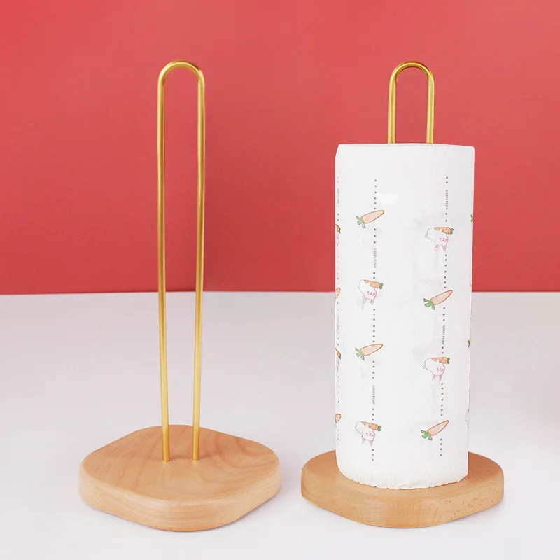 

Woodiness Beech Brass Kitchen Towel Rack Vertical Paper Reel Shelf Rag Hanger Storage Toilet Roll Holder Organizer Accessories