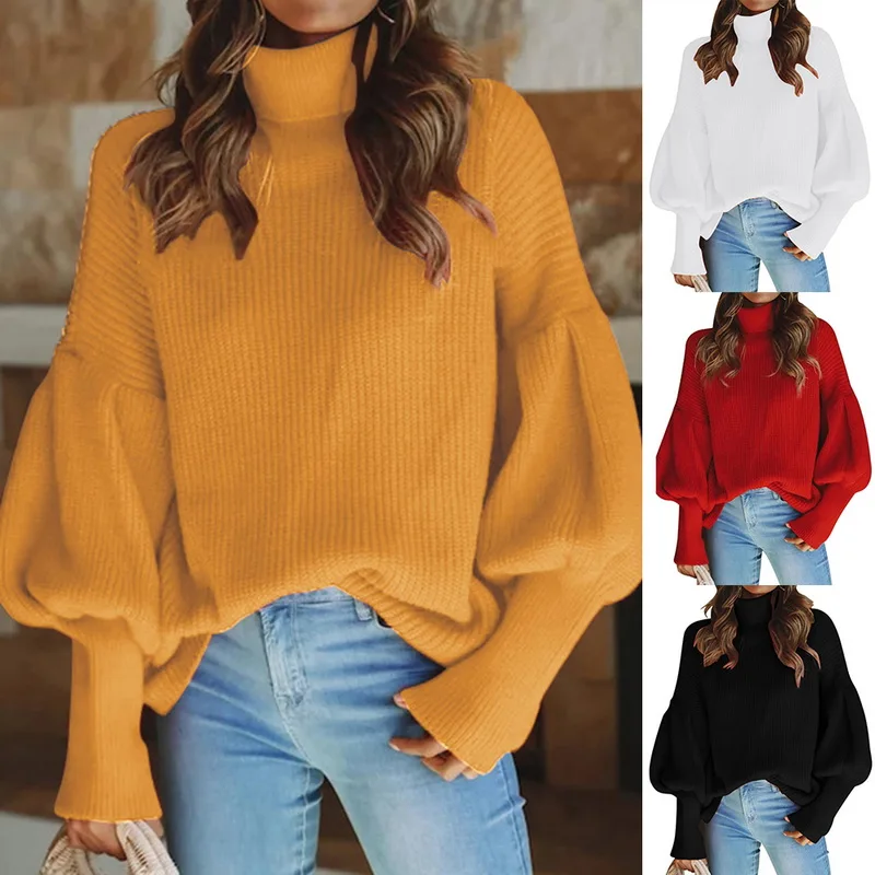 Осенне-зимний свободный свитер с высоким воротом повседневный женский джемпер