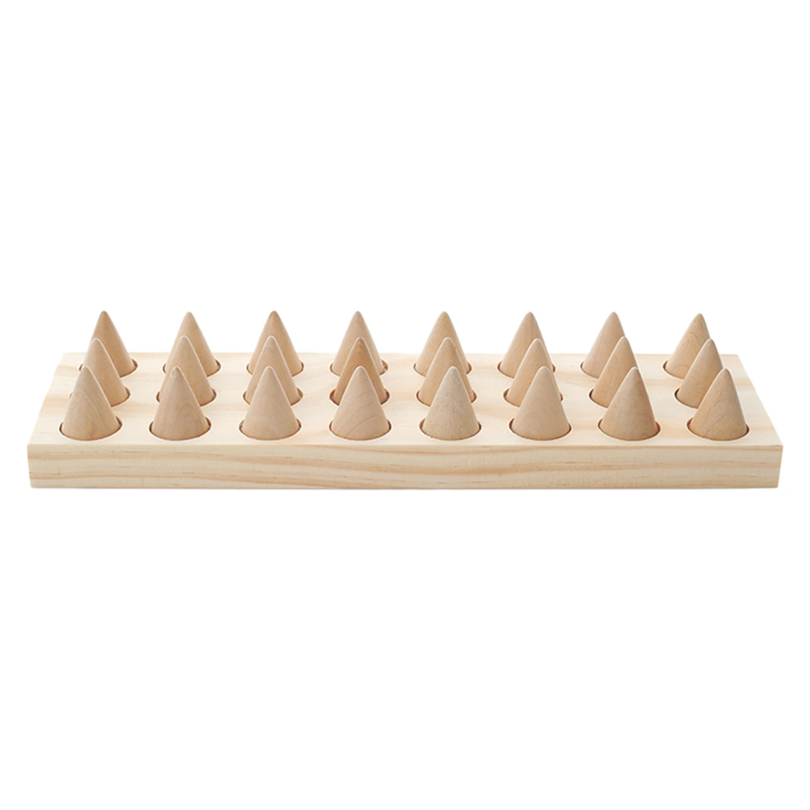 

24 Fingers Natural Wood Cone Shape Rings Display Showcase Bracelet Storage Counter