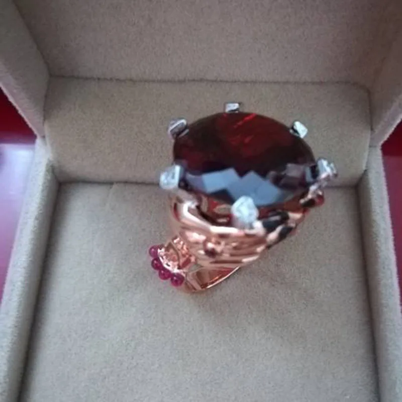 Qi Xuan_Fashion Jewelry_Big темно-красный камень роскошный гнев Rings_S925 Стерлинговое Серебро твердые руки палец rings_завод прямые продажи