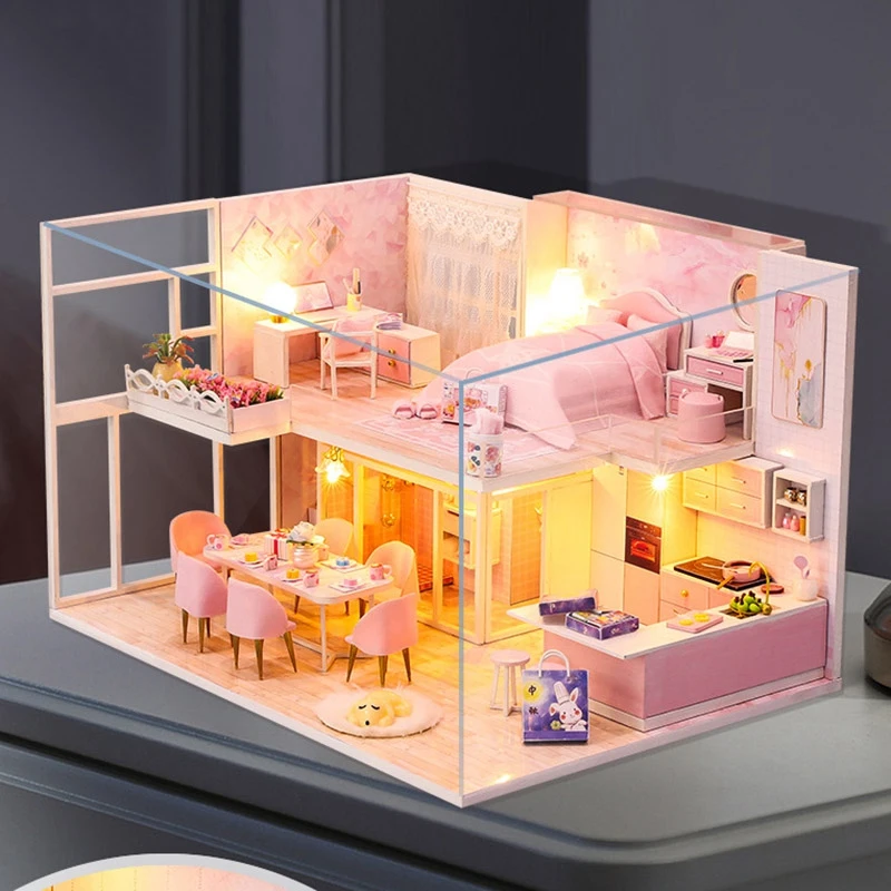 

DIY Dollhouse Wooden Doll Houses Miniature Doll House Furniture Kit Toys 1:24 Scale Creative Room for Children Gift