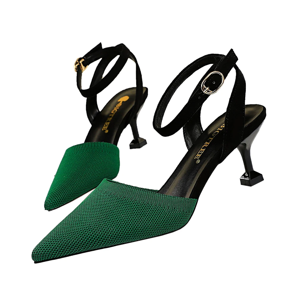 

Модные женские туфли,трикотаж. сандалии,босоножки. тонкие каблуки с высоким каблуком, цвета кожи, острые вырезки в сандалиях