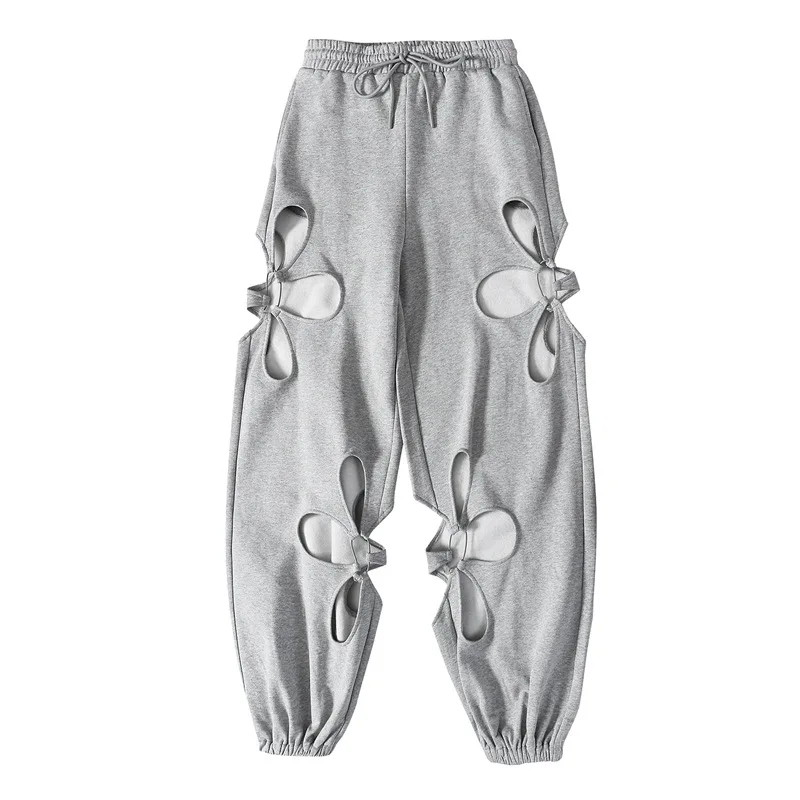 

Two-piece Set 2021 Spring Hooded Hollow Floral Personality Sweatshirt Loose Leisure Elastic Waist Pants F181