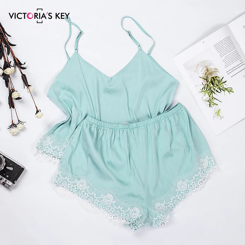 Suphis V шеи Кружева атласные Cami лук шорты женские пижамы комплект сексуальной Топы