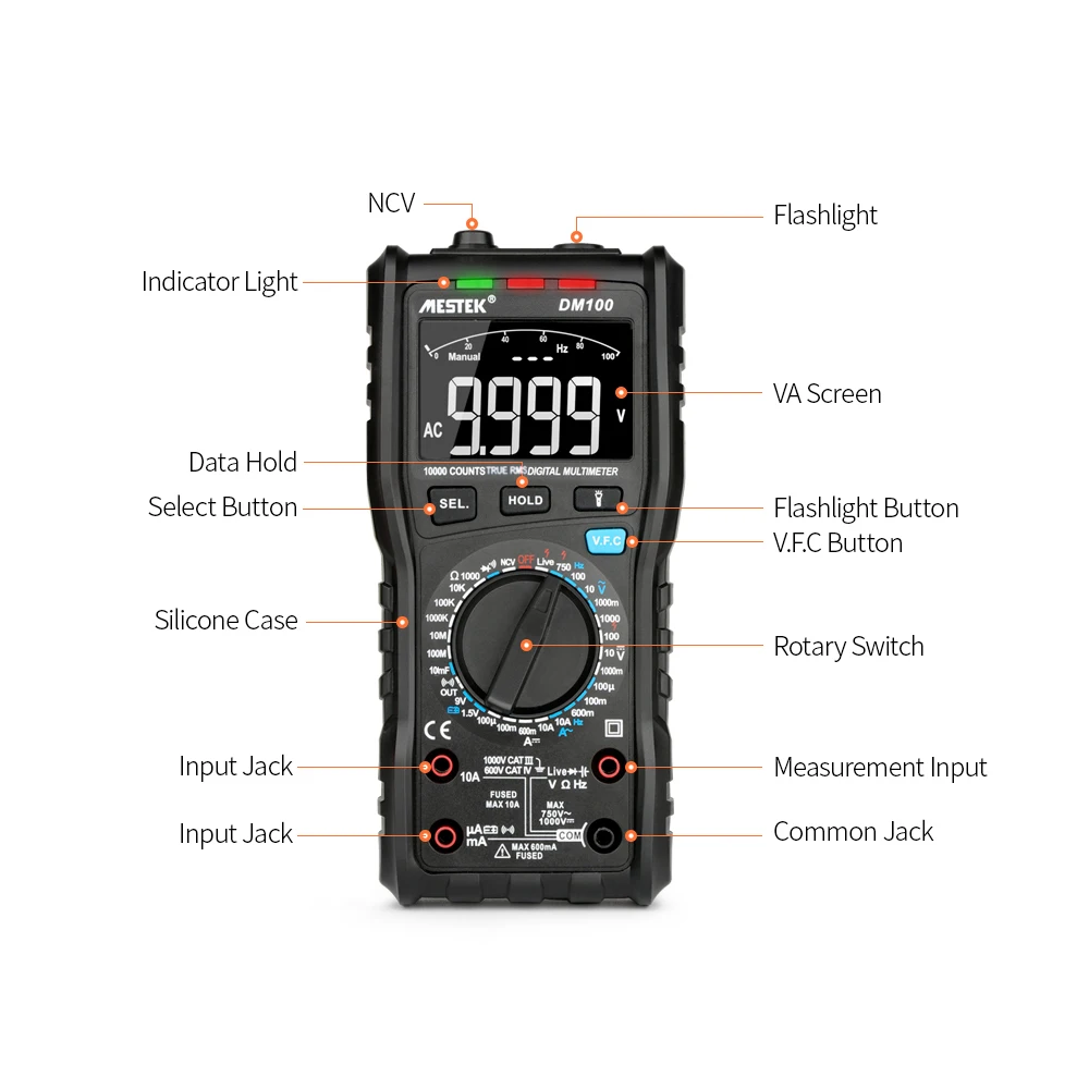 MESTEK 10000 отсчетов True RMS Многофункциональный цифровой мультиметр Измерение