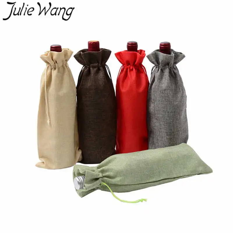 Julie Wang 10 шт. льняная бутылка на шнурке мешочек для украшений Рождественский