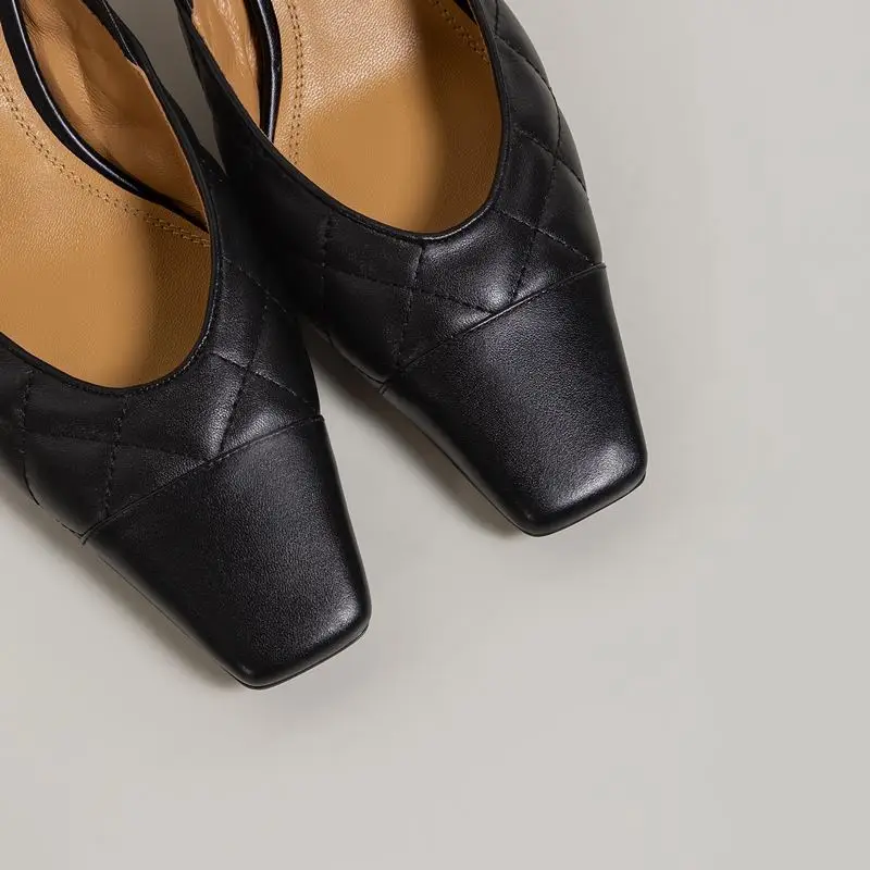 

ALLBITEFO square toe genuine leather brand high heels office ladies shoes thick heels summer women sandals women heels shoes