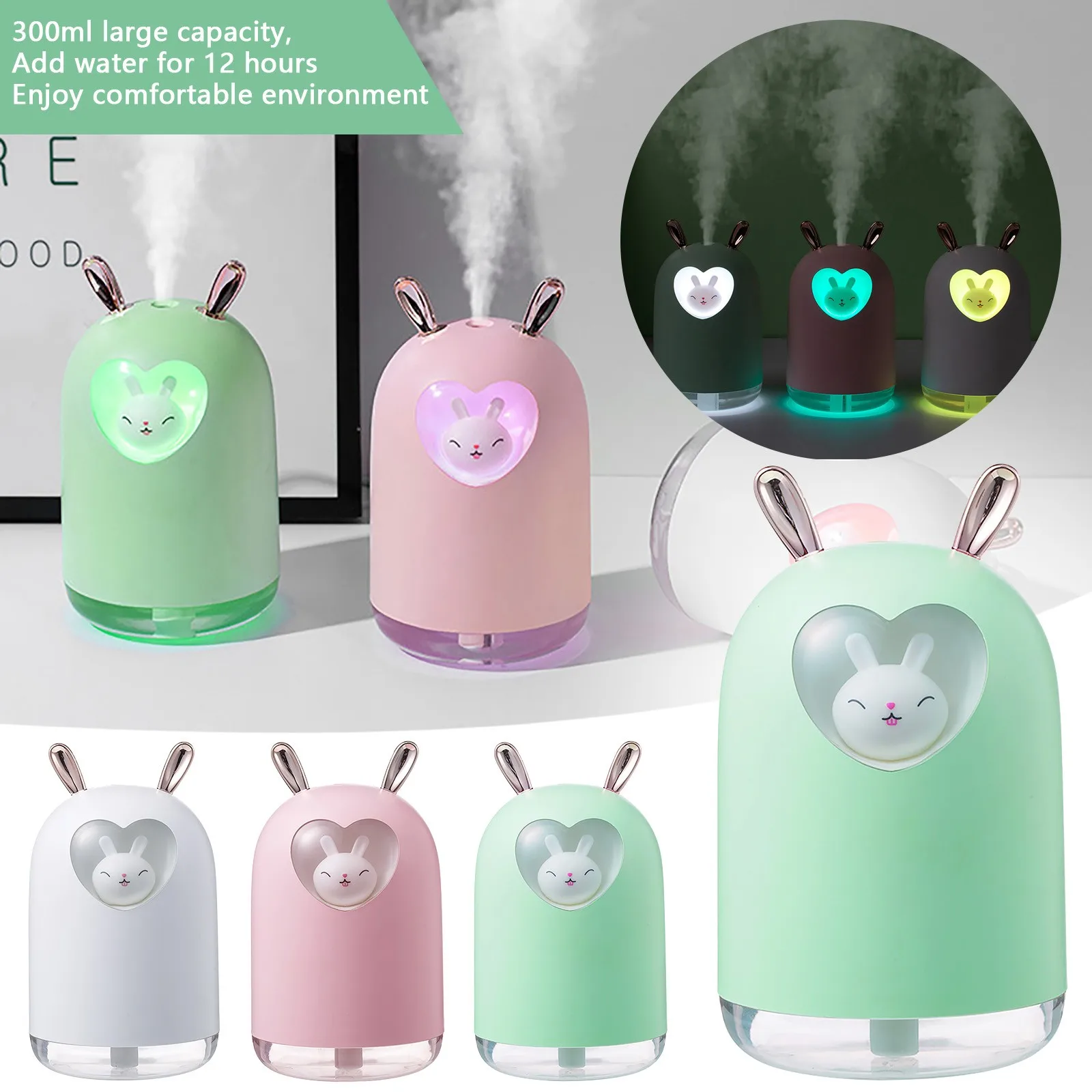 

Ultrasonic Aroma Diffuser Color Light Fogger New Cute Usb Rabbit Spray Aroma Diffuser Humidifier Air Aromatherapy Purifier#dg4