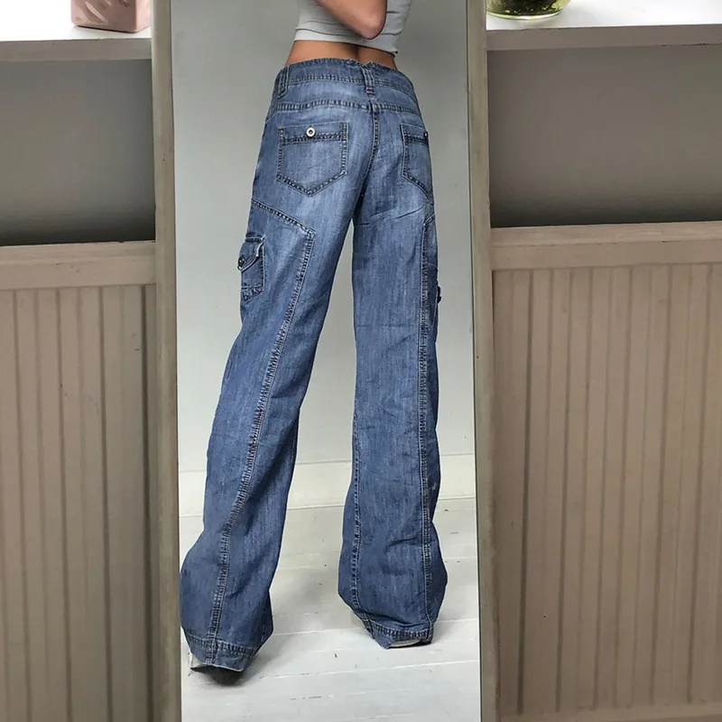 

SAWFUW Vintage Straight High Waist Loose Denim Jeans Cargo