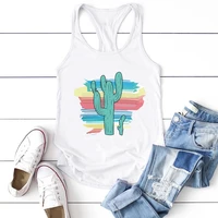 2020 casual cactus printed tank top women sleeveless summer vest cotton harajuku femme crew neck tank tops for teens ropa mujer