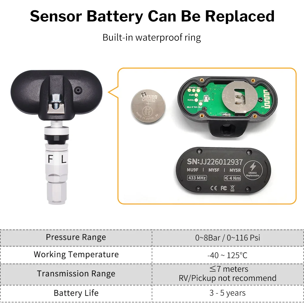 $50.26 Deelife TPMS Android USB Tire Pressure Monitoring System for Car Radio Spare Tyre TMPS Battery Replaceable Internal Sensor