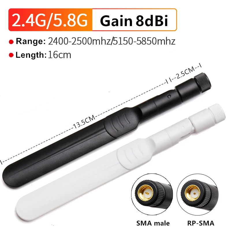 2 шт. WiFi антенна 4G 5 8G Двухдиапазонные Omni антенны 5G роутер RP SMA разъем 8dBi Wi Fi