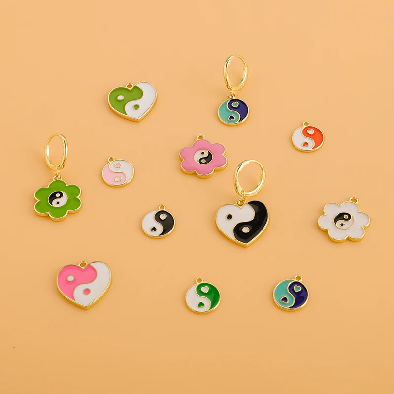 

10pcs Colorful Enamel Kung Fu Tai Chi Charms Yin and Yang Flower Earrings Pendants For Necklaces Bracelets DIY Making Accessorie