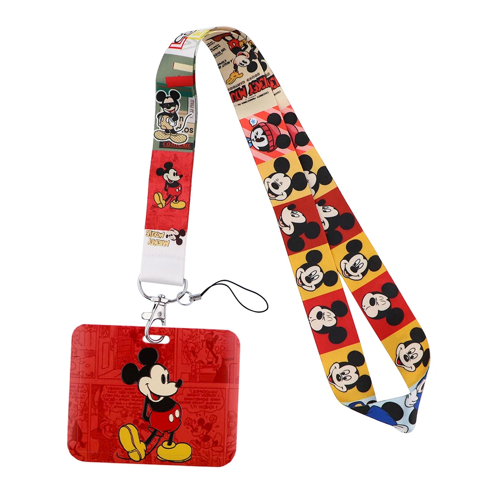 

YQ568 Hot Sales Disney Mickey Mouse Lanyard Card Cover Phone Strap ID Badge Holder Cartoon Neck Strap with Key Chain Lariat Gift